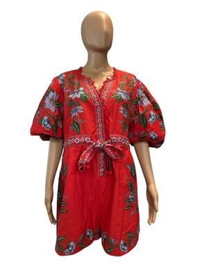 FARM Rio Red Sweet Bloom Bouquet Organic Cotton Romper Size XL